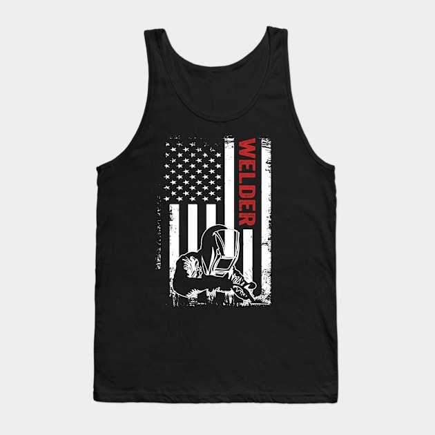 Welding Funny Welder Quotes USA American Flag Tank Top by Visual Vibes